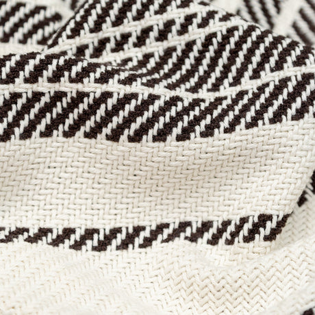 Off-White and Dark Brown Striped Loosely Woven Cotton Twill