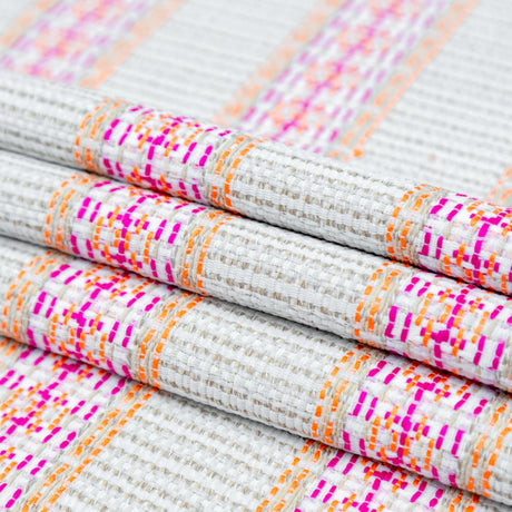 Magenta, Orange and Beige Awning Striped Cotton Tweed