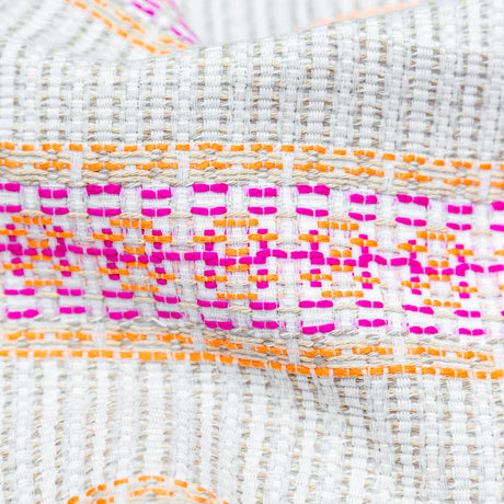 Magenta, Orange and Beige Awning Striped Cotton Tweed