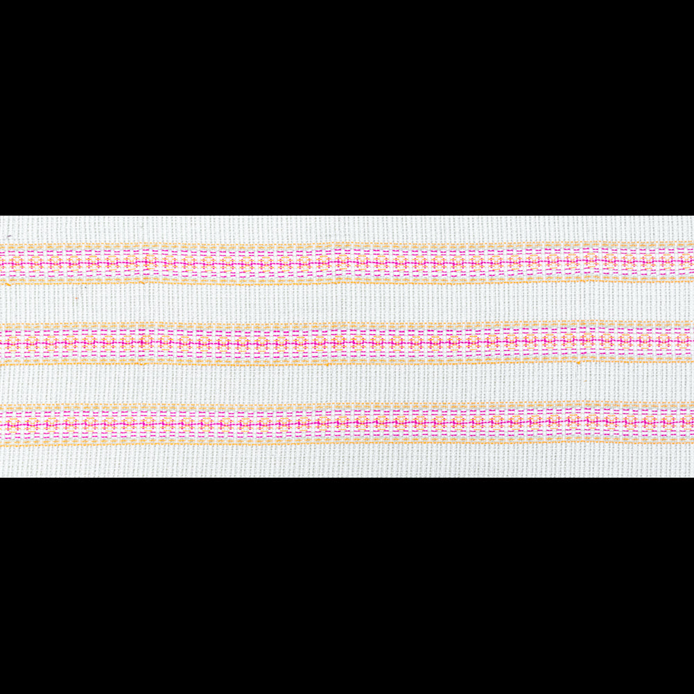 Magenta, Orange and Beige Awning Striped Cotton Tweed