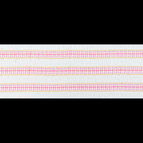 Magenta, Orange and Beige Awning Striped Cotton Tweed