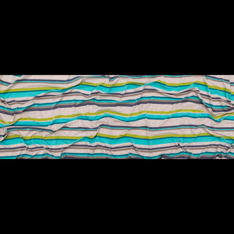 Turquoise, Lime and Taupe Barcode Striped Rayon Jersey