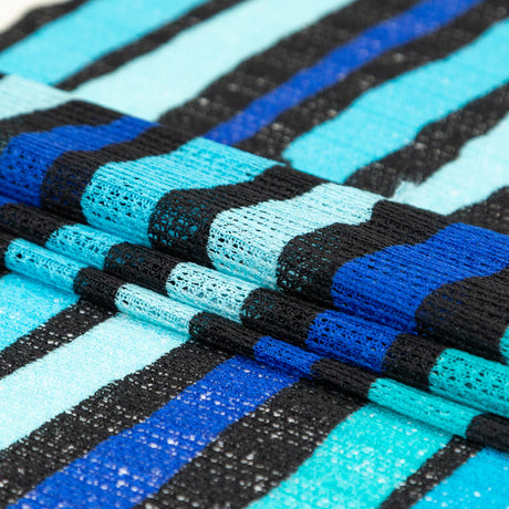 Blue, Black and White Wavy Striped Sweater Knit