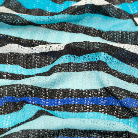 Blue, Black and White Wavy Striped Sweater Knit