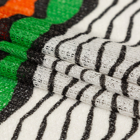 Magenta, Orange and Grass Green Wavy Striped Sweater Knit