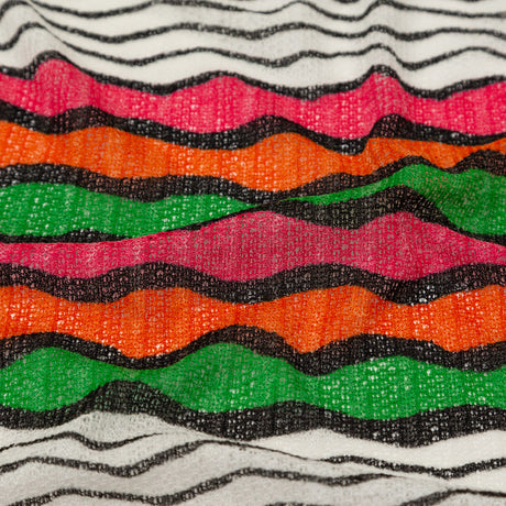 Magenta, Orange and Grass Green Wavy Striped Sweater Knit