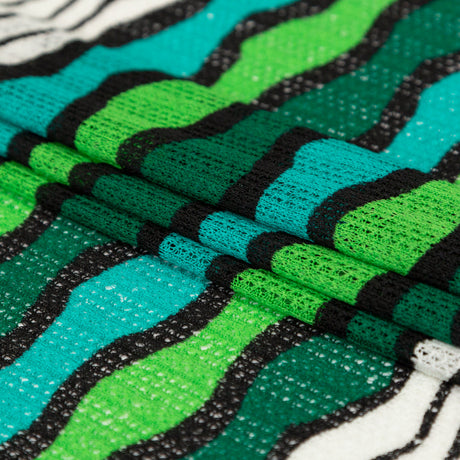 Turquoise, Jade and Lime Wavy Striped Sweater Knit