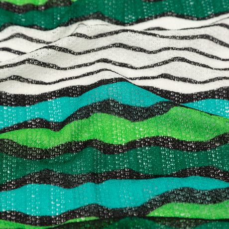 Turquoise, Jade and Lime Wavy Striped Sweater Knit