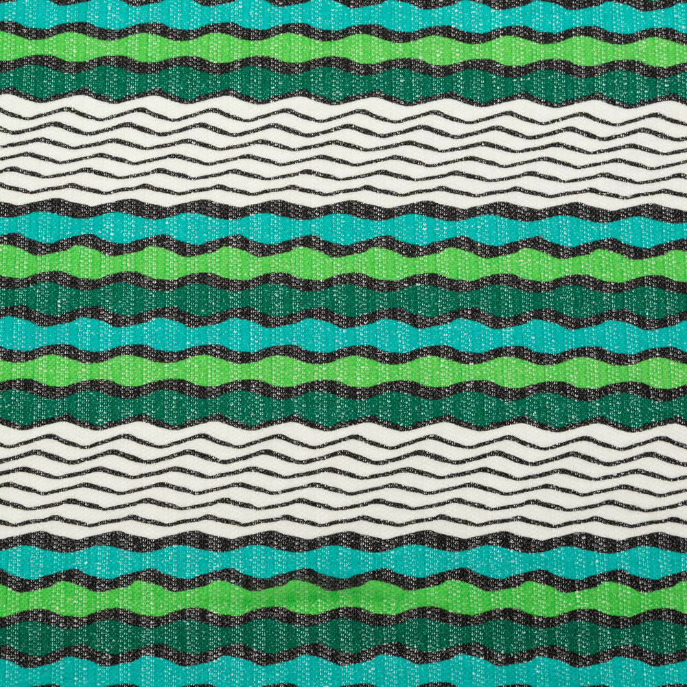 Turquoise, Jade and Lime Wavy Striped Sweater Knit