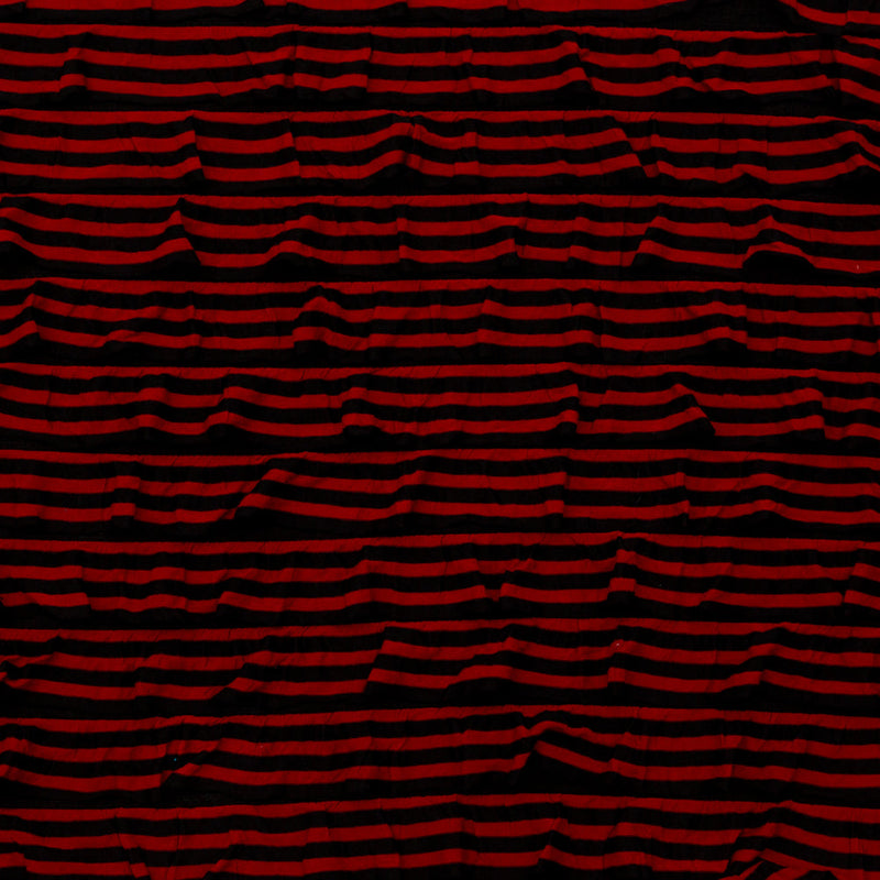 Black Polyester Jersey with Red and Black Bengal Striped Ruffles