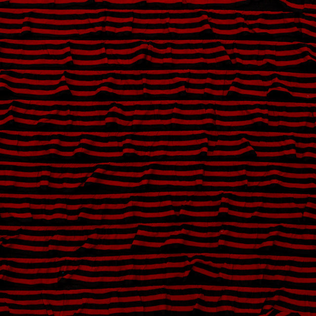 Black Polyester Jersey with Red and Black Bengal Striped Ruffles