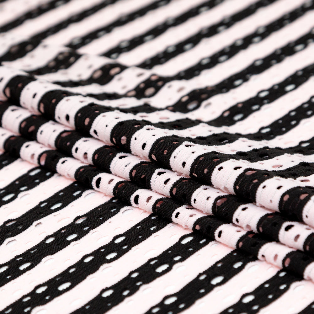 Rosewater and Black Striped Perforated Stretch Knit