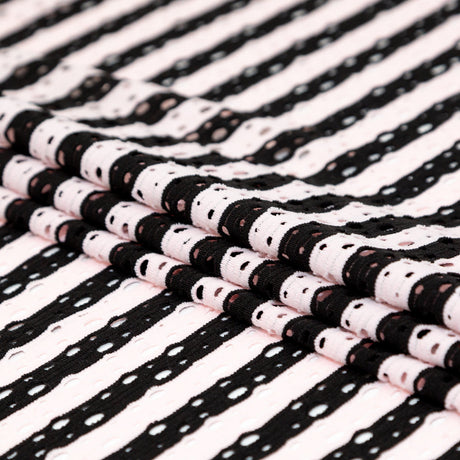 Rosewater and Black Striped Perforated Stretch Knit