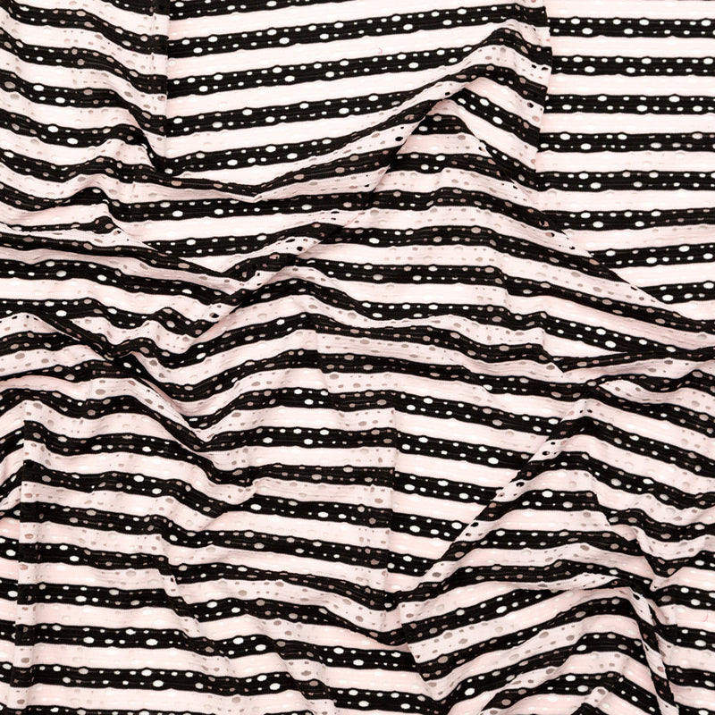 Rosewater and Black Striped Perforated Stretch Knit