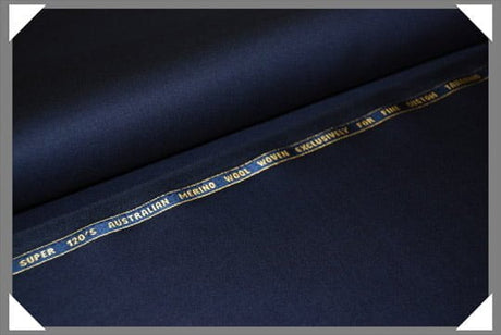 Navy Super 120S Merino Wool Fabric - Navy, Solid, 58/60" Width
