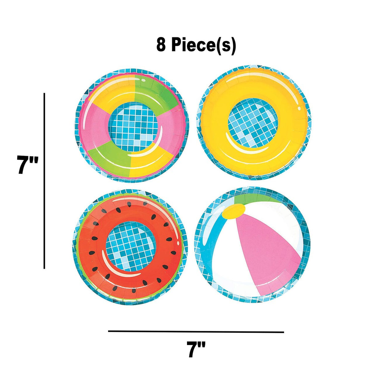 8 Ct Pool Party 7" Beach Ball Paper Dessert Plates,