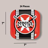 8 Ct Ninja Warrior Party Dessert Plates 7" Square Red & Black Ninja Star Design