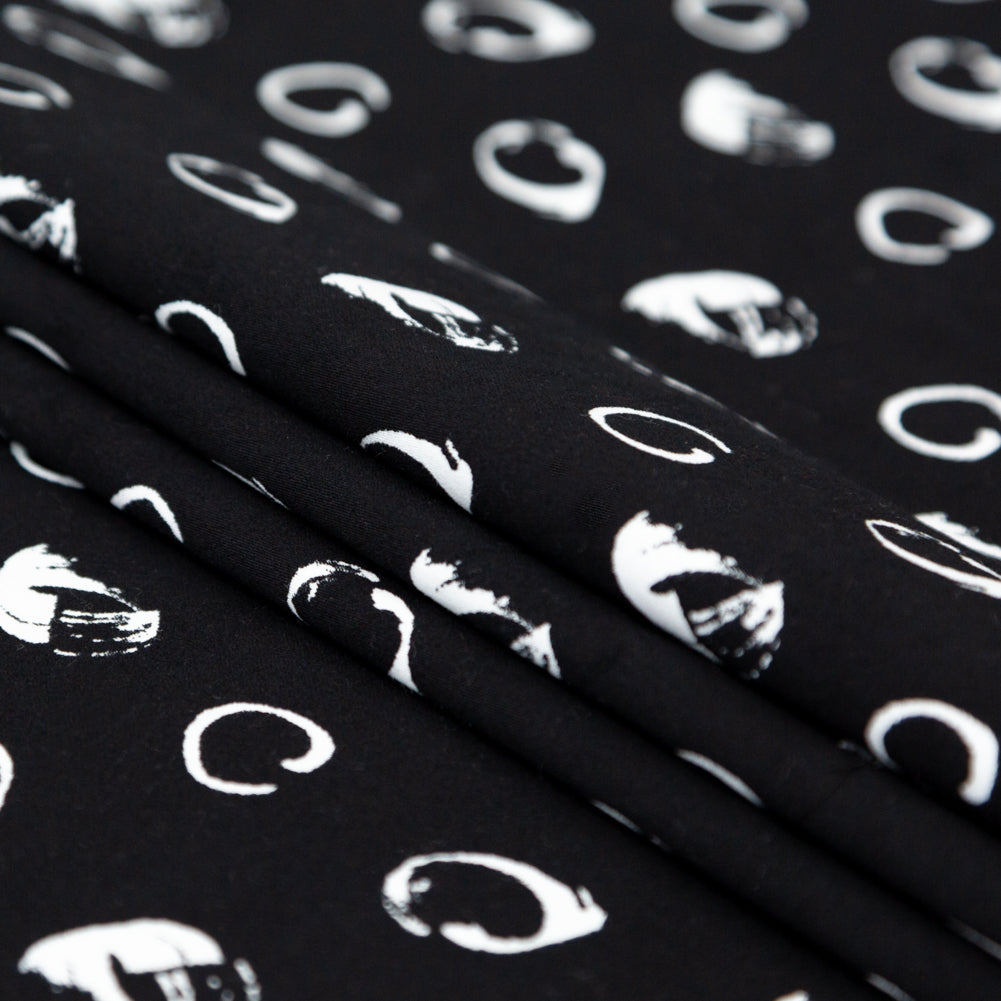 Italian Black and White Printed Stretch Brushed Cotton Twill