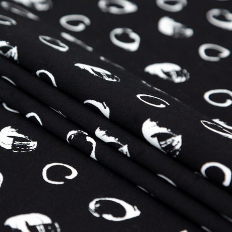 Italian Black and White Printed Stretch Brushed Cotton Twill