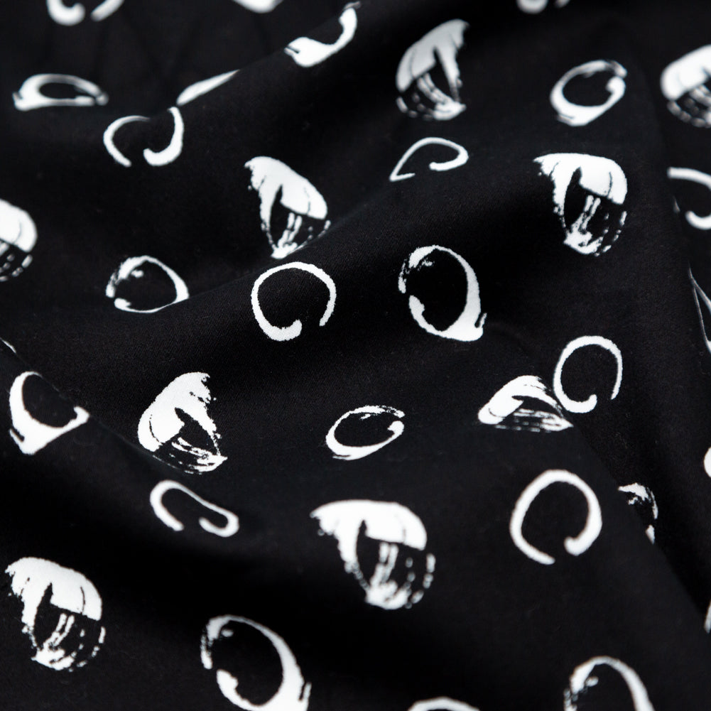 Italian Black and White Printed Stretch Brushed Cotton Twill
