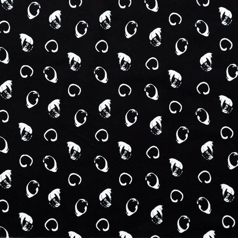 Italian Black and White Printed Stretch Brushed Cotton Twill