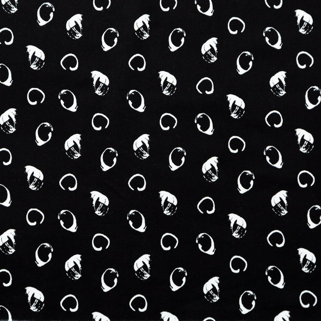Italian Black and White Printed Stretch Brushed Cotton Twill