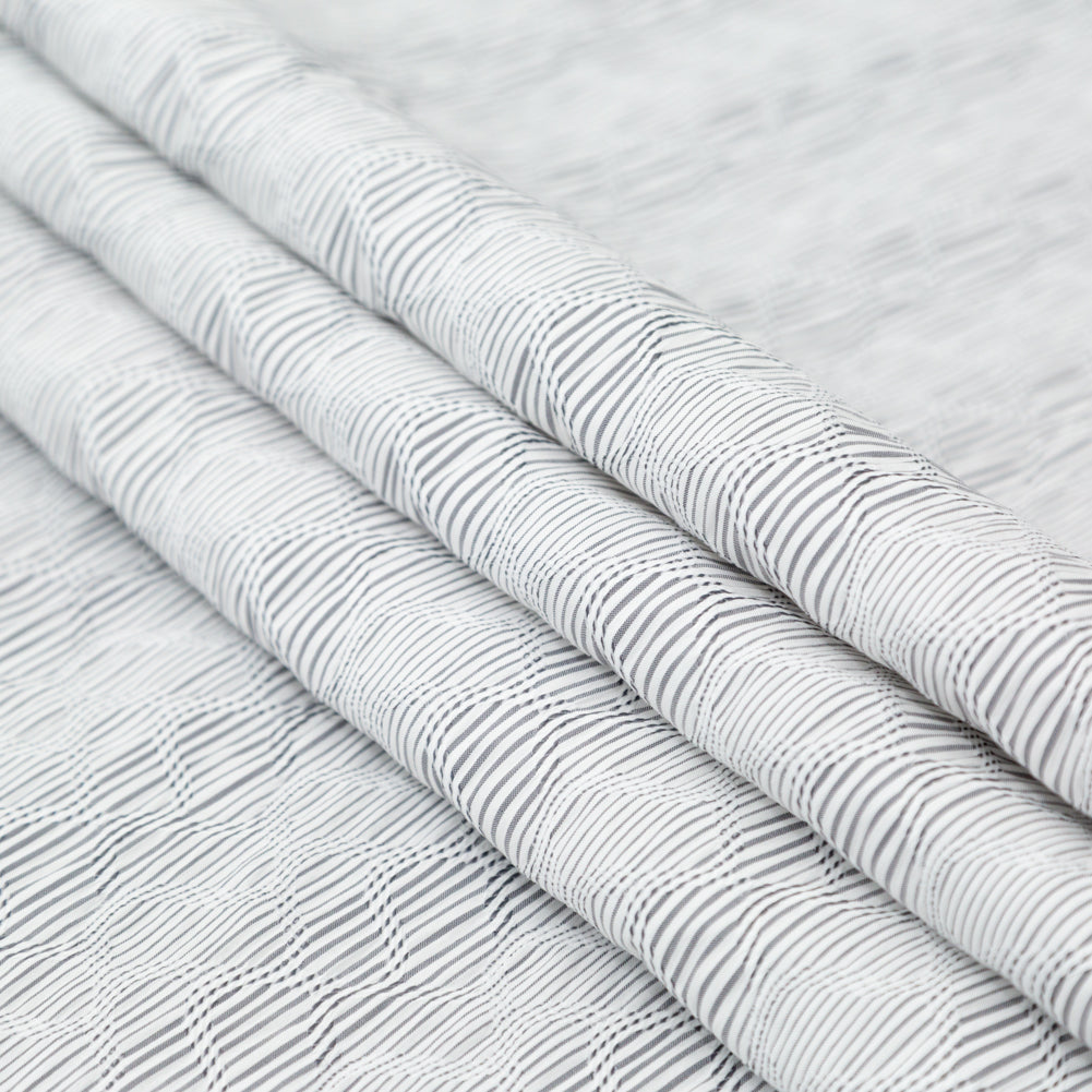 Italian Gray and White Wavy Striped Stretch Novelty Shirting