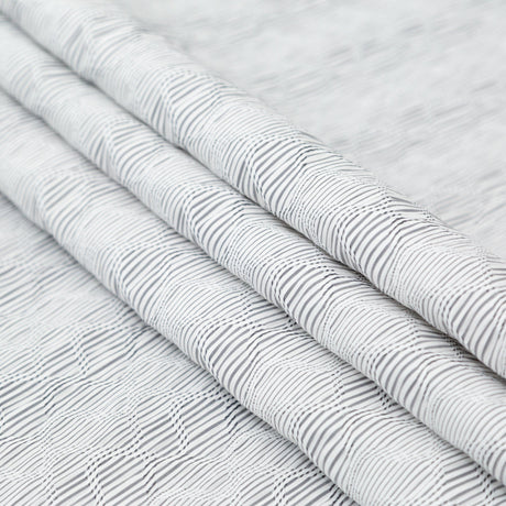 Italian Gray and White Wavy Striped Stretch Novelty Shirting