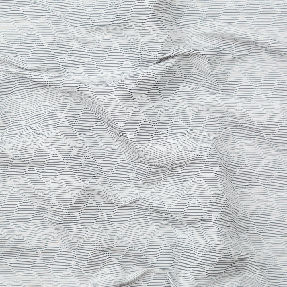 Italian Gray and White Wavy Striped Stretch Novelty Shirting