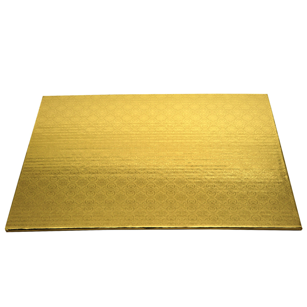 O'Creme Full Size Rectangular Gold Foil Cake Board, 1/4" Thick, Pack of 10