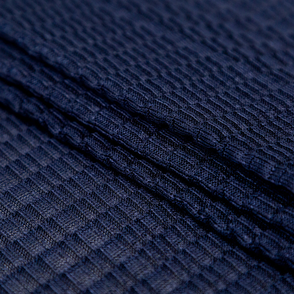 Navy Stretch Polyester Pleated Knit