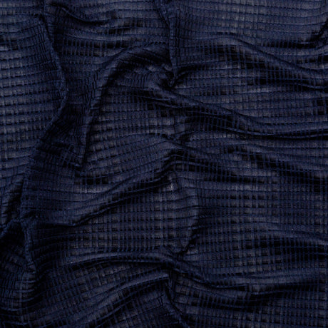 Navy Stretch Polyester Pleated Knit