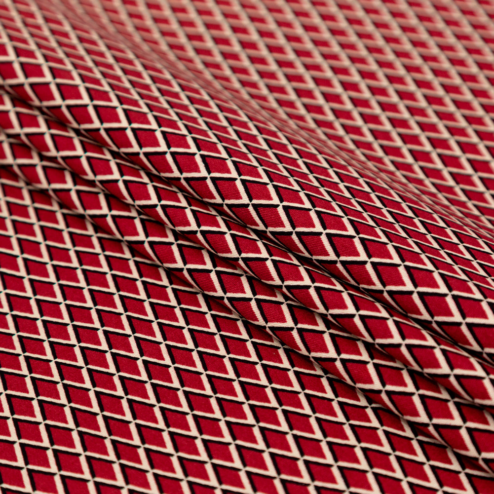 Red and Beige Geometric Stretch Cotton Print