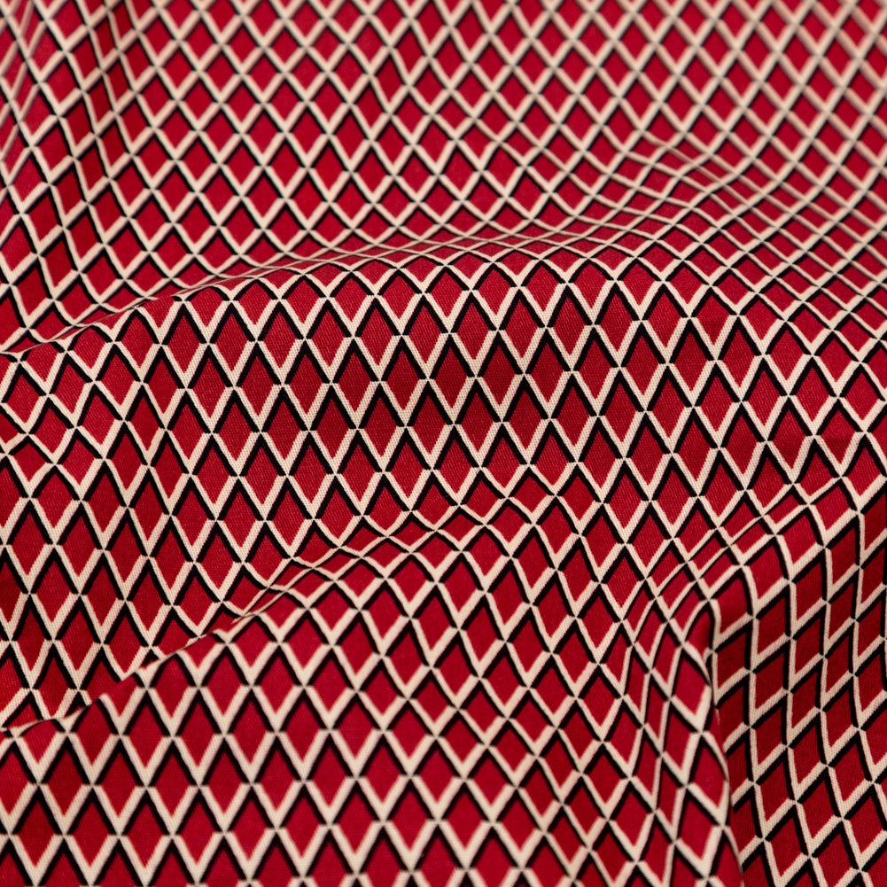 Red and Beige Geometric Stretch Cotton Print