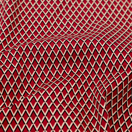Red and Beige Geometric Stretch Cotton Print