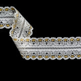 European White and Metallic Gold Stretch Lace Trim with Double Scalloped Edges - 1.125"