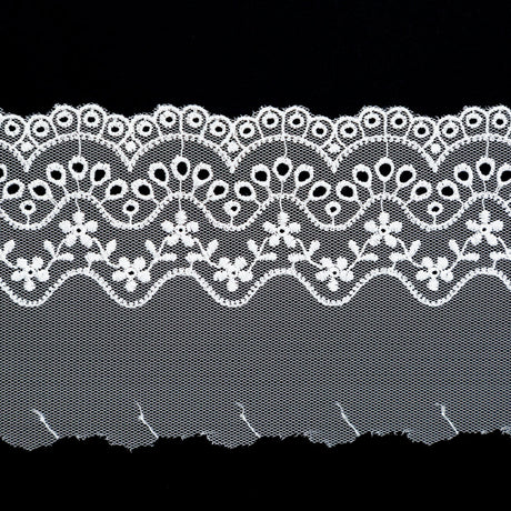 European White Embroidered Eyelet Lace Trim - 3.375"