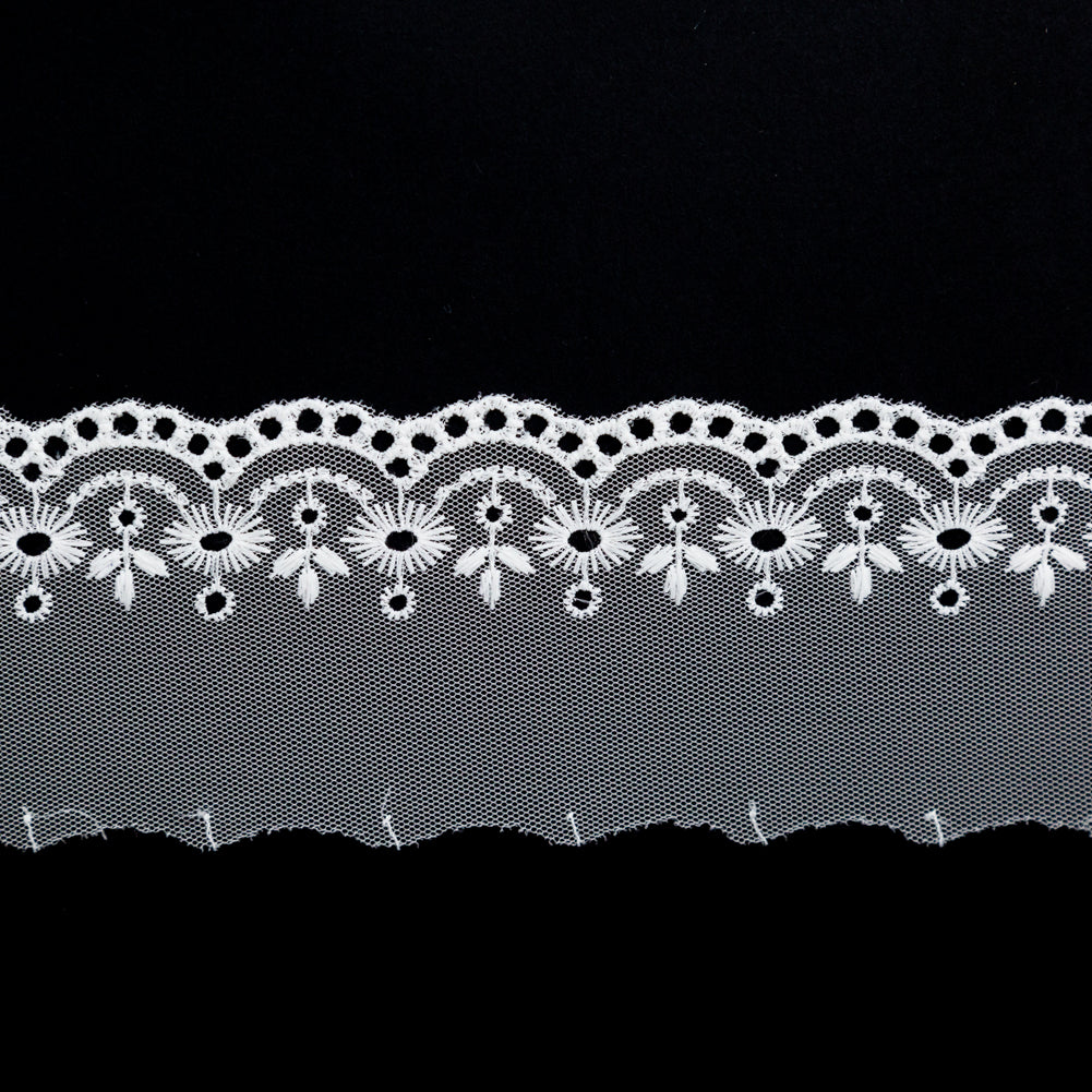 European White Embroidered Eyelet Lace Trim - 2.625"