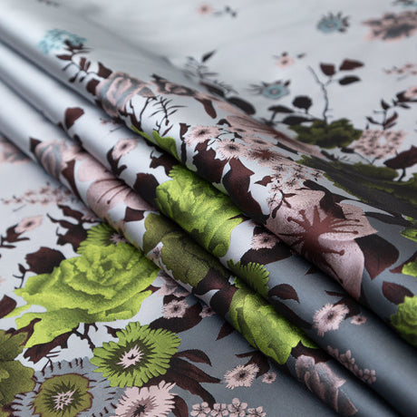 Silver, Green and Mauve Floral Jacquard Panel