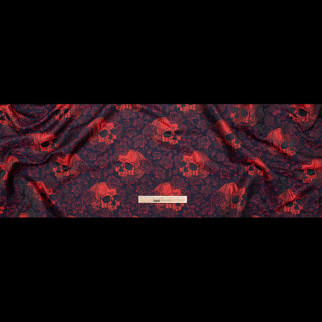 Red and Midnight Blue Skull Brocade
