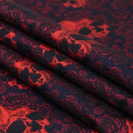 Red and Midnight Blue Skull Brocade