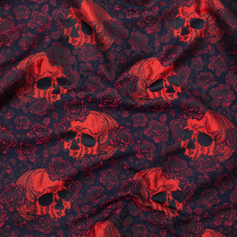 Red and Midnight Blue Skull Brocade