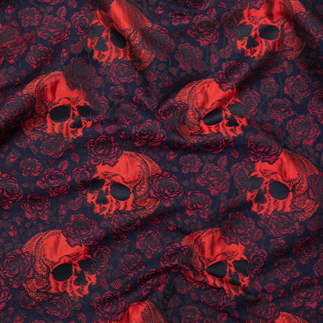 Red and Midnight Blue Skull Brocade
