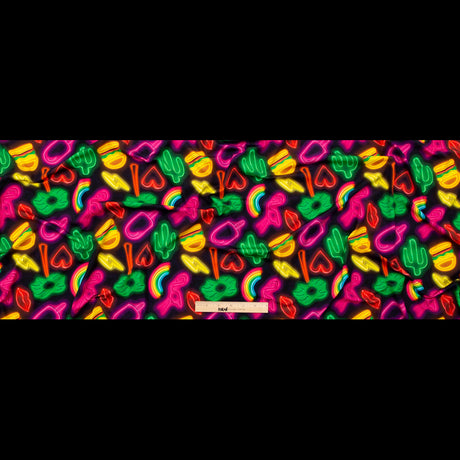 Compression Swimwear Tricot, UV Protective with Aloe Vera Microcapsules - Black Neon Emojis - Caye Collection