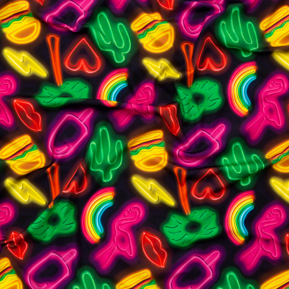 Compression Swimwear Tricot, UV Protective with Aloe Vera Microcapsules - Black Neon Emojis - Caye Collection