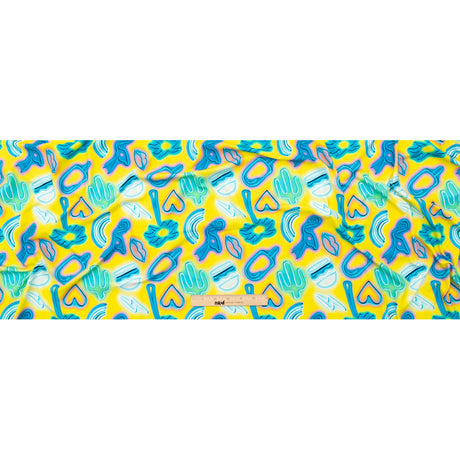 Compression Swimwear Tricot, UV Protective with Aloe Vera Microcapsules - Blue and Yellow Emojis - Caye Collection