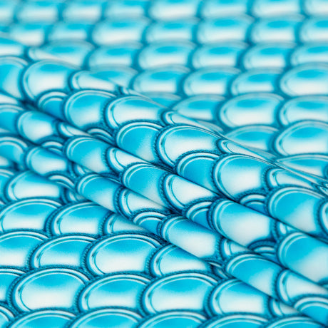 Compression Swimwear Tricot, UV Protective with Aloe Vera Microcapsules - Cerulean Blue Coins - Caye Collection