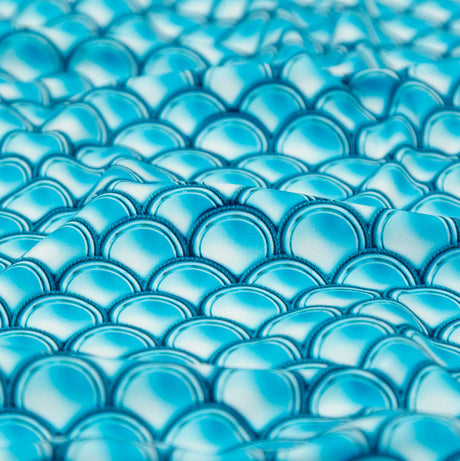 Compression Swimwear Tricot, UV Protective with Aloe Vera Microcapsules - Cerulean Blue Coins - Caye Collection