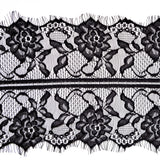 European Black Floral Scalloped Eyelash Lace Trim - 7.75"
