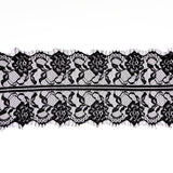 European Black Floral Scalloped Eyelash Lace Trim - 7.75"
